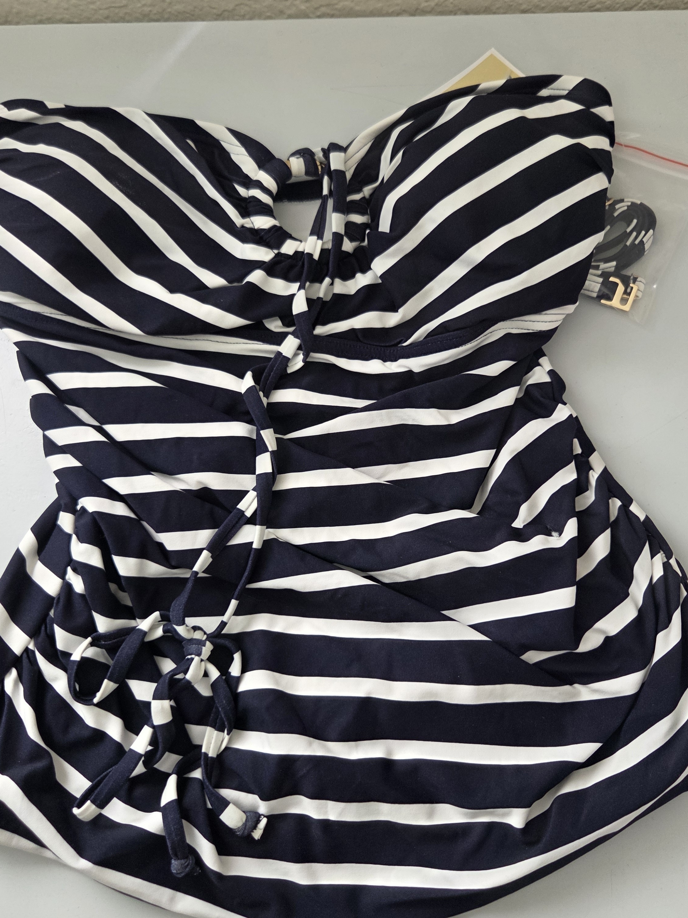 Michael Kors Navy And White Striped Women’s Swim Tankini Top And Bottom Xs